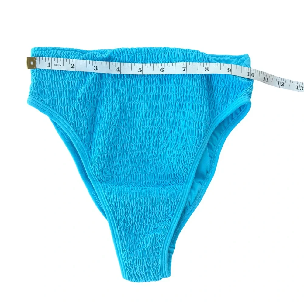L*Space Barlette Bottom Bitsy Aquarius Blue Smocked High Waist‎ Bikini Bottom S